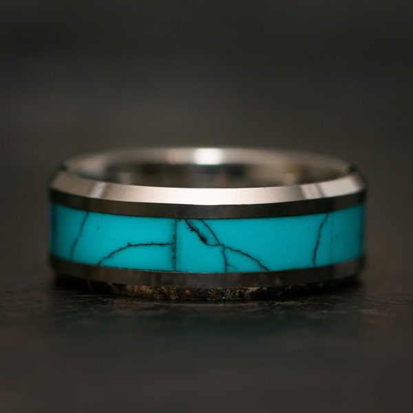 Turquoise Ring, Mens Turquoise Ring, Wood Wedding Band, Wedding Band, Mens Wedding Band, Turquoise Band, Mens Ring, Turquoise Ring for Men