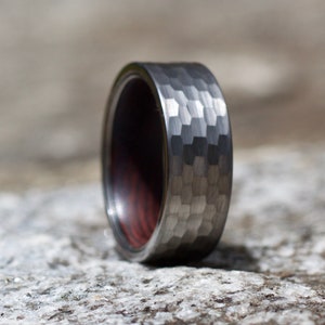 Silver Hammered Wedding Band, Wood Wedding Band, Wooden Ring, Mens Wedding Ring, Wood Ring for Men, Wood Wedding Ring, Silver Ring