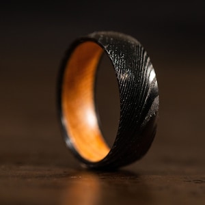 Wood Wedding Band, Whiskey Barrel Ring, Wooden Ring, Wood Ring, Wood Wedding Ring, Mens Wooden Ring, Mens Ring, Damascus Steel Wood Ring