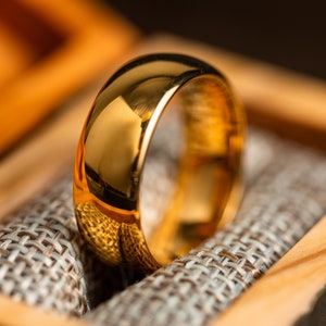 18k Gold Polished Wedding Band for Men Women, 2mm 4mm 6mm 8mm Gold Tungsten Wedding Band, Gold Domed Tungsten Carbide Ring, Gold Ring image 1