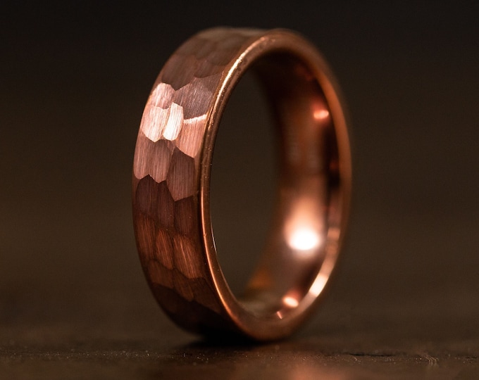 Coffee Brown Ring for Men or Women, 4mm 6mm 8mm, Brown Polished Wedding Band for Him or Her, Unique Hammered Wedding Band