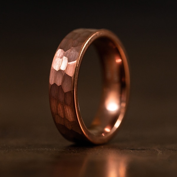 Coffee Brown Ring for Men or Women, 4mm 6mm 8mm, Brown Polished Wedding Band for Him or Her, Unique Hammered Wedding Band