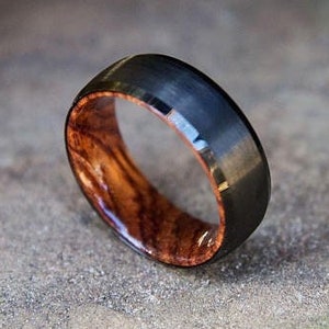 Koa Ring, Black Tungsten Ring, Hawaiian Wood Ring, Matte Black Ring, Wood Engagement Ring, Wedding Ring, Ring for Men, Mens Wedding Band