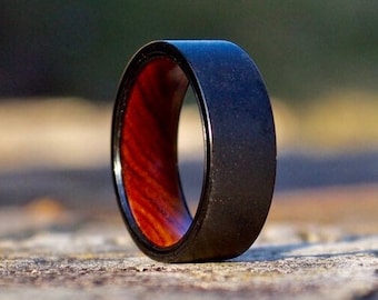 Wood Wedding Band, Wooden Ring, Wood Ring, Wood Wedding Ring, Mens Wooden Ring, Mens Ring, Black Wedding Band, Wood Inlay Ring, Wood Rings