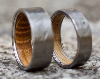 Hammered Wedding Band, Wood Wedding Band, Wooden Ring, Womens Ring, Mens Wedding Band, Wood Ring Men, Wood Ring for Men, Whiskey Barrel Ring