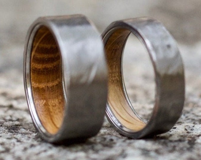 Hammered Wedding Band, Wood Wedding Band, Wooden Ring, Womens Ring, Mens Wedding Band, Wood Ring Men, Wood Ring for Men, Whiskey Barrel Ring