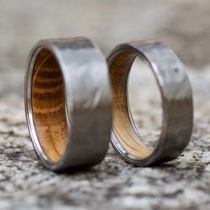 Hammered Wedding Band, Wood Wedding Band, Wooden Ring, Womens Ring, Mens Wedding Band, Wood Ring Men, Wood Ring for Men, Whiskey Barrel Ring