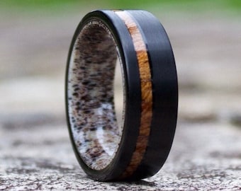 Black 8mm Tungsten Carbide Ring with Hawaiian Koa Wood Inlay - Mens Wedding Ring - Womens Wedding Band - New Engagement Ring - Men's Ring