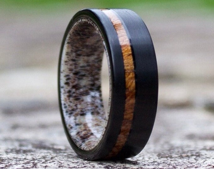 Black 8mm Tungsten Carbide Ring with Hawaiian Koa Wood Inlay - Mens Wedding Ring - Womens Wedding Band - New Engagement Ring - Men's Ring