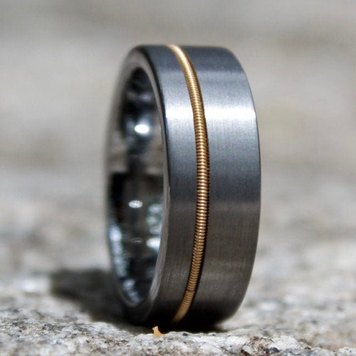 Guitar String Ring Gold Wedding Band Mens Ring Guitar Etsy