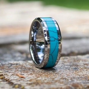 Turquoise Ring Mens Turquoise Ring Wood Wedding Band - Etsy