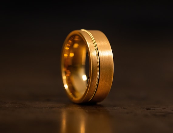Guitar String Ring, Gold Wedding Band, Mens Ring, Guitar String inlay Ring, Wedding Band for Men, Ring for Men, Guitar Jewelry, Wedding Band