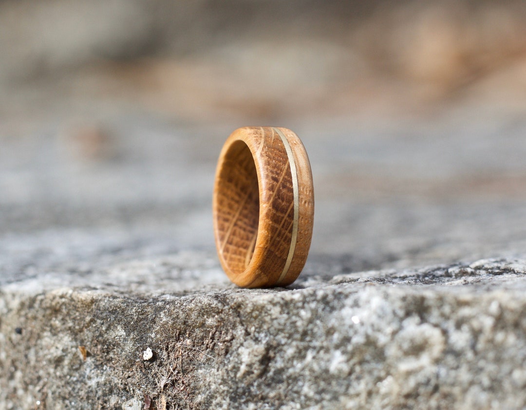 18k Gold Inlay Wood Ring, Wood Wedding Band, Whiskey Barrel Ring, Wood