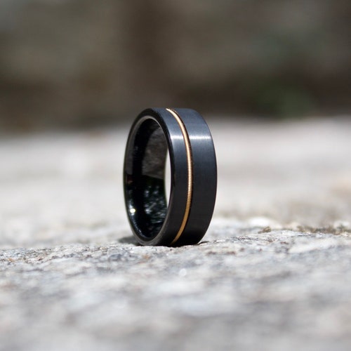 Personalized Guitar String Wedding Band Ring Black Tungsten - Etsy