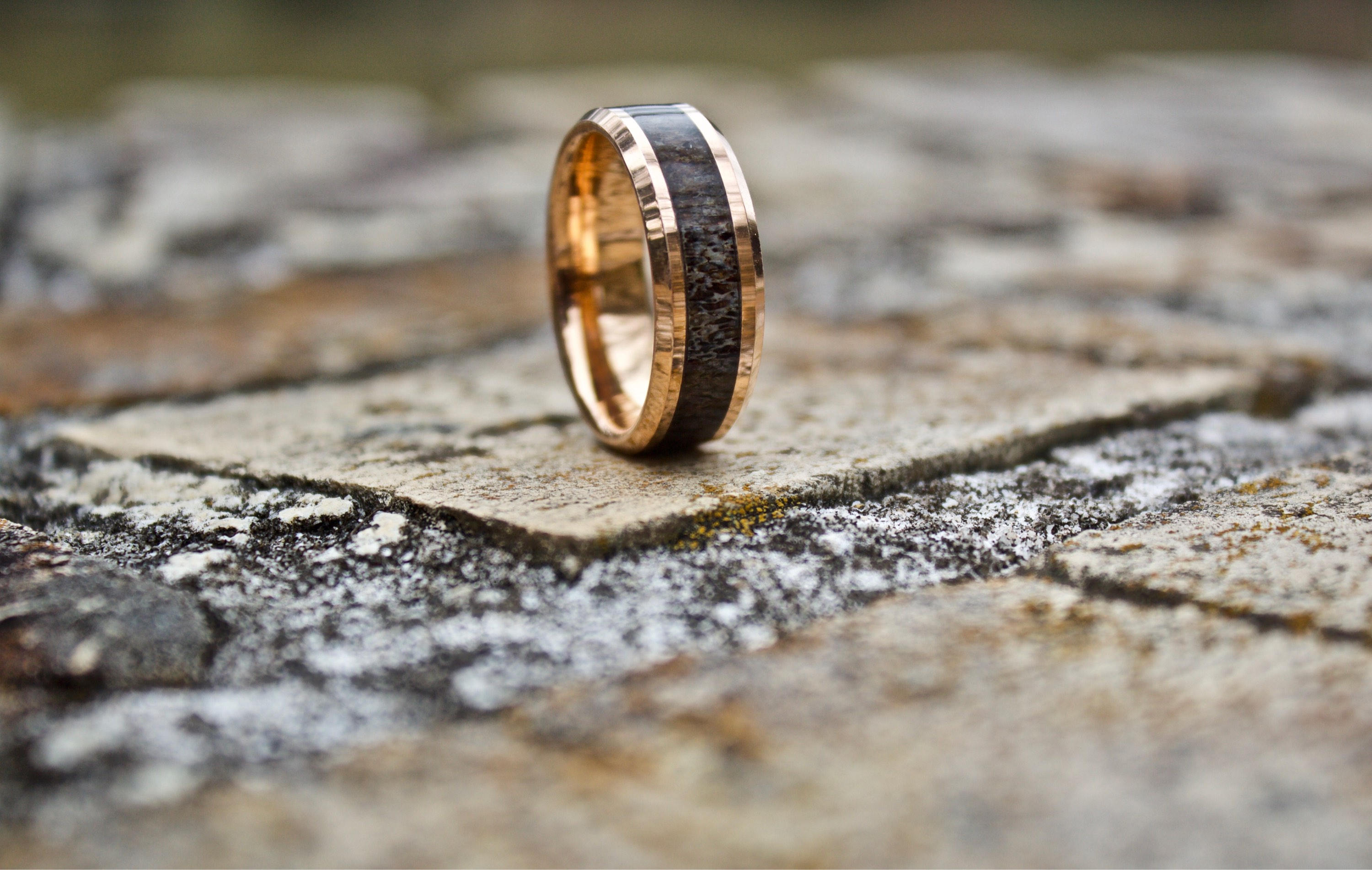 Rose Gold wedding Rings with Antler, Antler Ring, Rose Gold wood ring