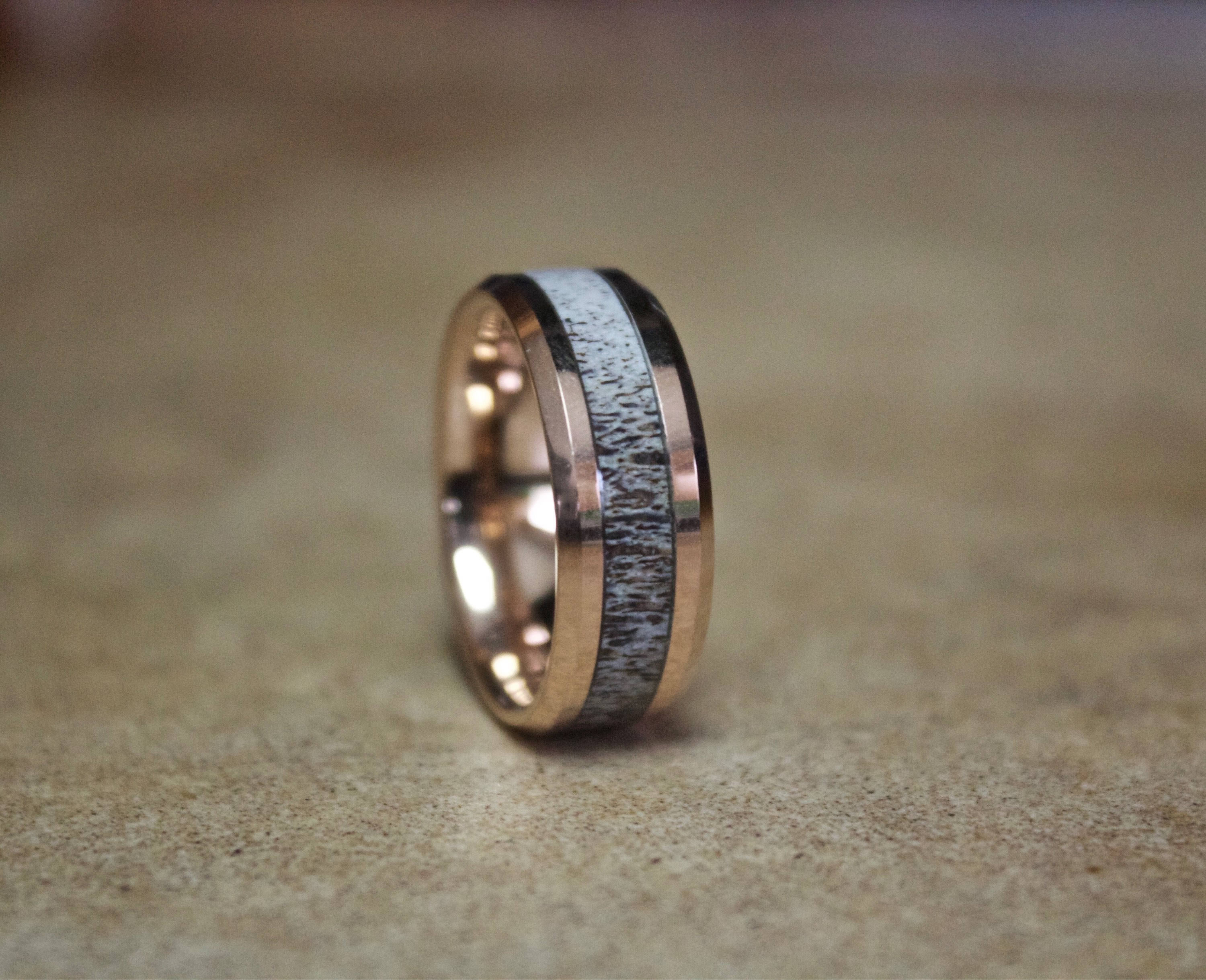 Rose Gold Antler Ring, Mens Antler Ring, Antler Wedding Band, Mens