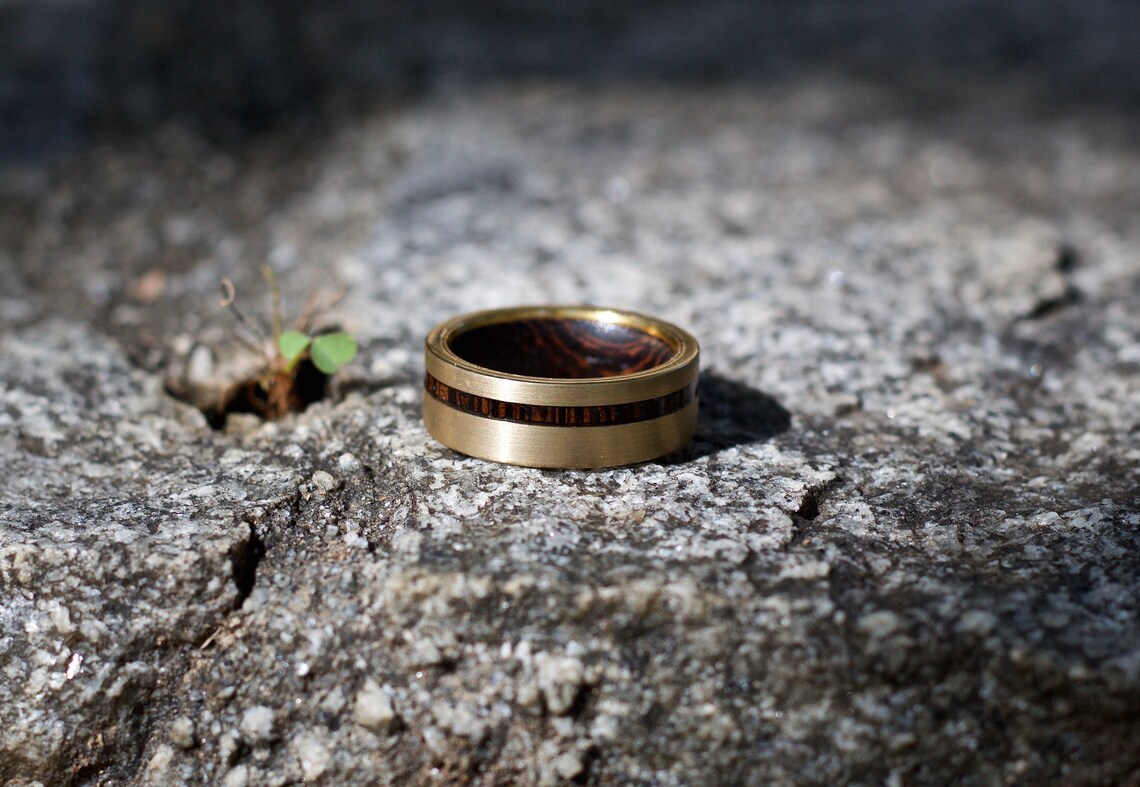 18k Gold Inlay Ring, Wood Ring, Wood Wedding Band, Wooden Ring, Wedding ...