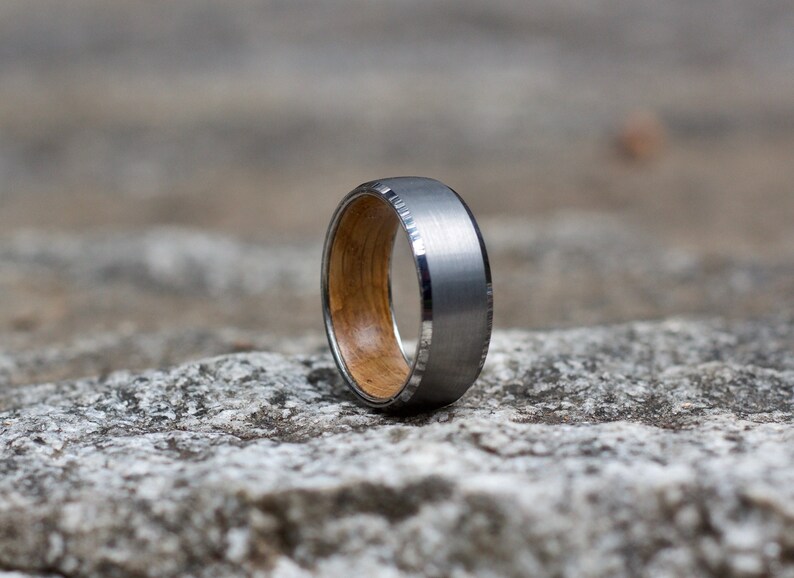 Wood Wedding Band Men Mens Wedding Band Mens Ring Mens Wood Ring Wedding Band Whiskey Barrel Ring Wood Ring for Men Wood Inlay Ring