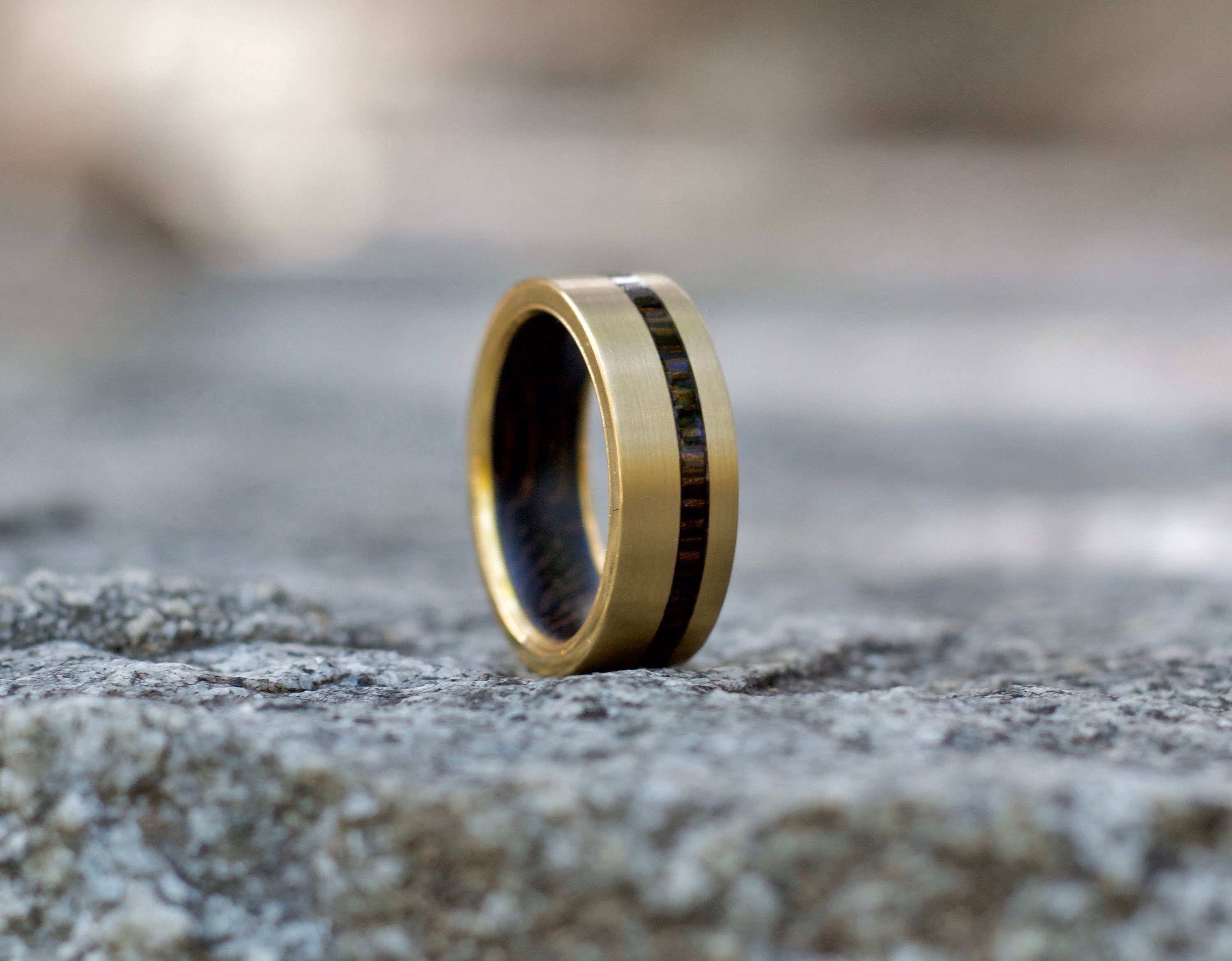 18k Gold Inlay Ring, Wood Ring, Wood Wedding Band, Wooden Ring, Wedding ...