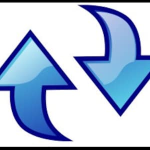 May include: Two blue arrows pointing in opposite directions. The arrow on the left points upwards and the arrow on the right points downwards.