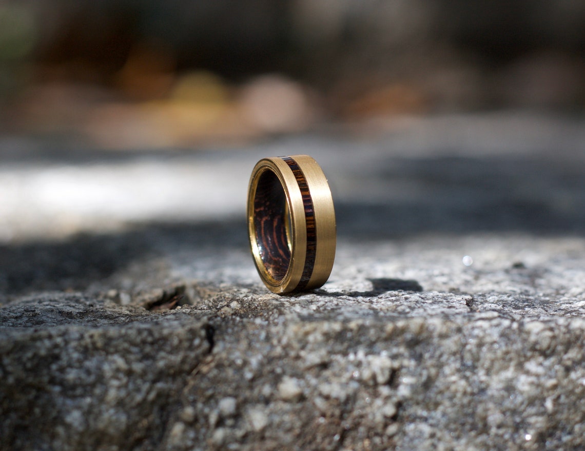 18k Gold Inlay Ring, Wood Ring, Wood Wedding Band, Wooden Ring, Wedding ...