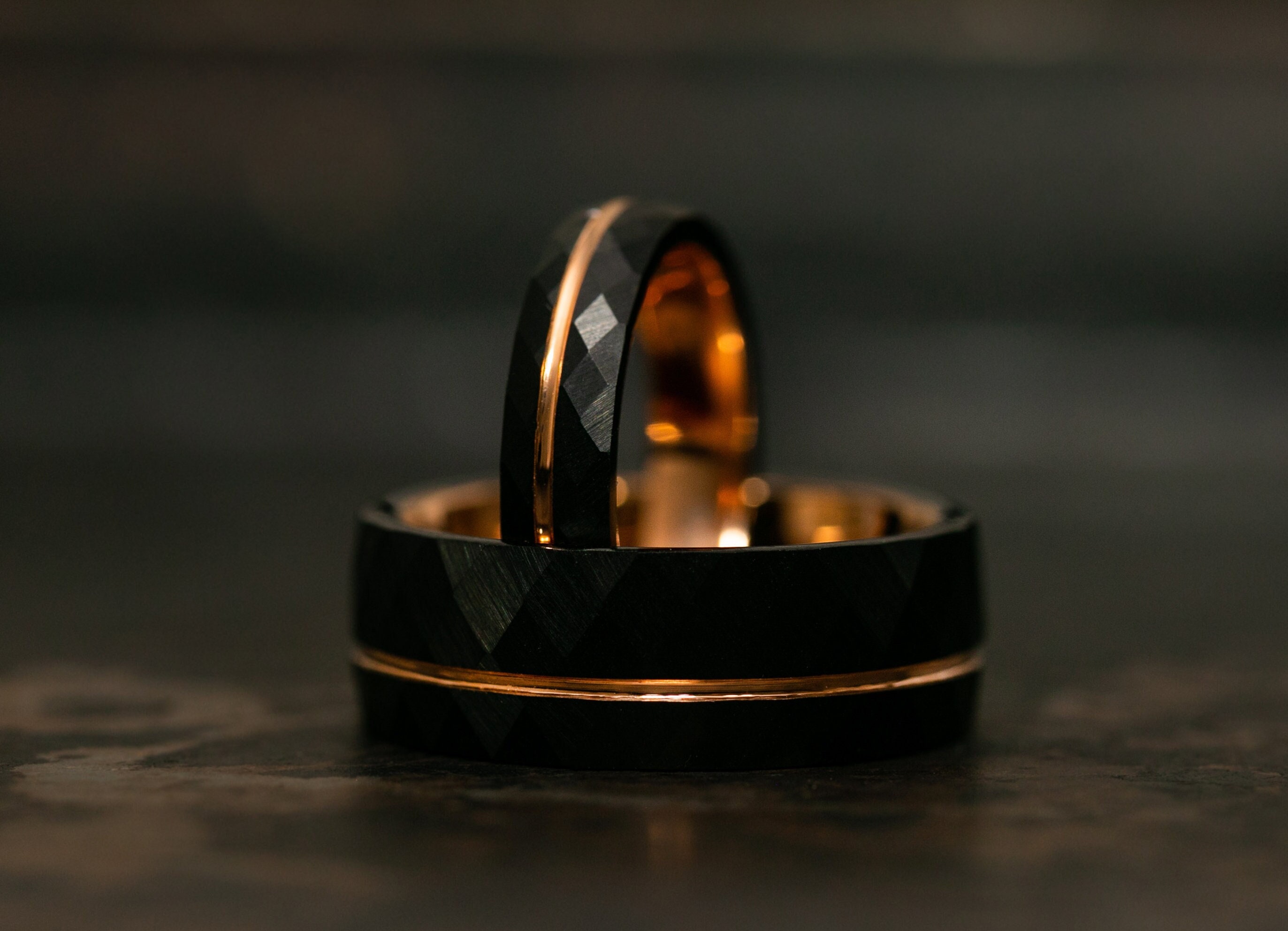 His Hers 4 Piece CZ Black Stainless Steel & Titanium Matching Wedding Band  Ring Set