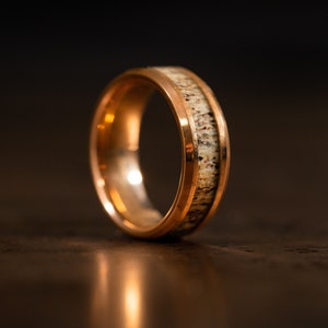 Rose Gold wedding Rings with Antler, Antler Ring, Rose Gold wood ring, Antler Band, Mens Wedding Band, Wedding Band set his and hers image 5