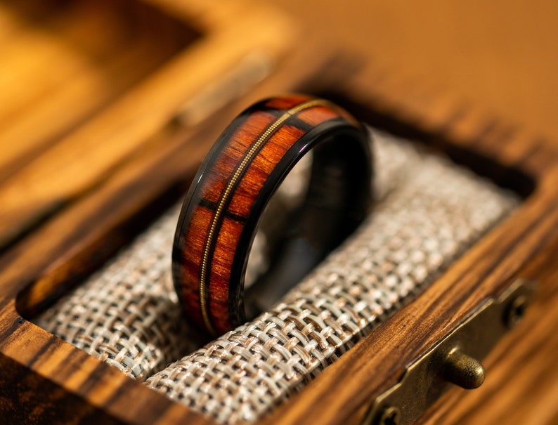 Wood Wedding Ring for Men With Guitar String Inlay Rosewood - Etsy