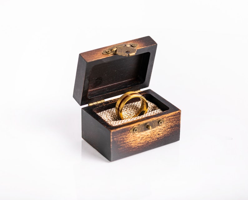 GOLD WEDDING Ring, 18K Yellow Gold Wedding Band, Men's Engagement Ring, Wood Inlay Gold Ring, Gold Tungsten Ring, Men's Wedding Band Gold image 3