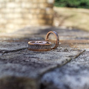 Rose Gold wedding Rings with Antler, Antler Ring, Rose Gold wood ring, Antler Band, Mens Wedding Band, Wedding Band set his and hers image 9