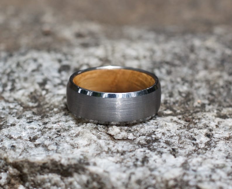 Wood Wedding Band Men Mens Wedding Band Mens Ring Mens Wood Ring Wedding Band Whiskey Barrel Ring Wood Ring for Men Wood Inlay Ring