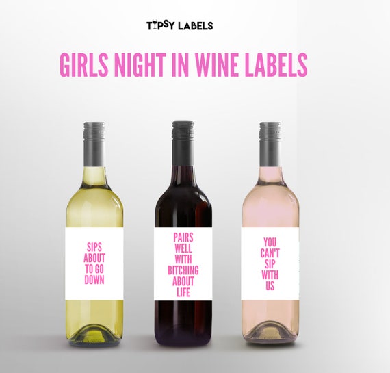GIRLS NIGHT IN Wine Labels- Custom Wine Labels- Hostess Gift- Funny gift-  Funny holiday gift- Funny holiday decor- Funny wine label- gno