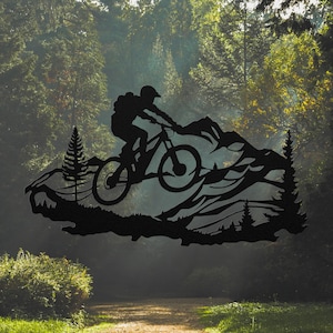 Mountain Bike Wall Art, Metal Wall Art, Wall Decor, Gift, Mountains, Trees, MTB, Steel, Bicycle Wall Decor, MTB.