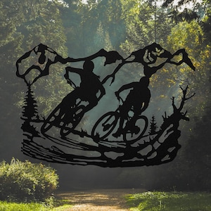 Mountain Bike Wall Art, Metal Wall Art, Wall Decor, Gift, Mountains, Trees, MTB, Steel, Bicycle Wall Decor, MTB