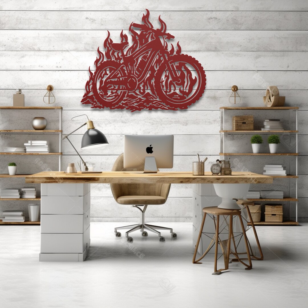 Mountain Biking Laser Cut Powder Coated Steel Wall Art Flaming Bike Etsy