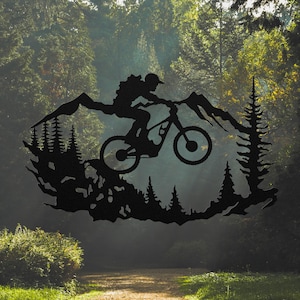 Mountain Bike Wall Art, Metal Wall Art, Wall Decor, Gift, Mountains, Trees, MTB, Steel, Bicycle Wall Decor, MTB