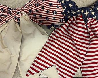 Large Handmade Reversible Fabric Bow,  Patriotic Door Decoration, Door Hanger, Pretty Decor, Cottage Chic, Two In One Bow, Plush Bow