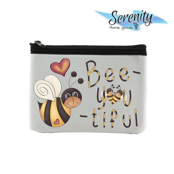 Bee-You-Tiful | Novelty Coin Purse Wallet Pouch | Change Bag Mini Travel Purse For ID | Yellow Black Bee