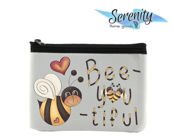 Bee-You-Tiful | Novelty Coin Purse Wallet Pouch | Change Bag Mini Travel Purse For ID | Yellow Black Bee