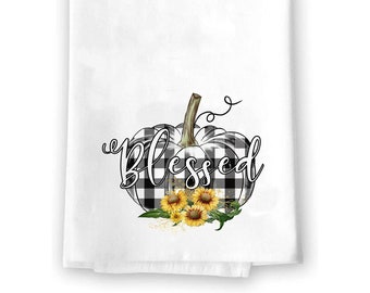 Blessed Pumpkin | Decorative Fall Hand Towel | Fall Kitchen Towel | Fall Home Decor | Plaid Sunflower Pumpkin