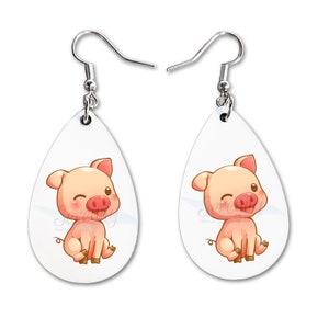 Pig Earrings | Teardrop Dangle Earrings | Handmade Animal Jewelry Ear ring | Pig Jewelry | Animal Lover | Farm Earrings |