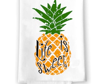 Summer Pineapple Home Decor | Life Is Sweet Spring House Yellow Kitchen Bath Hand Towels | Farmhouse Country Rustic Handmade Decorations