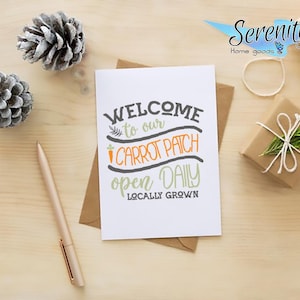 Welcome to Our Carrot Patch Easter Card – Rustic Farmhouse Spring Greeting – Garden Bunny Themed Card – Easter Decor or Basket Stuffer