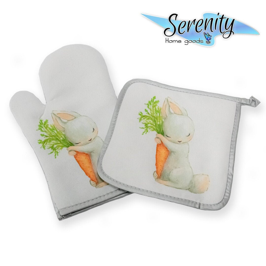 Decorative Kitchen Hot Plate Pot Holder Oven Mitt Sleeping Easter Bunny With Carrot Orange