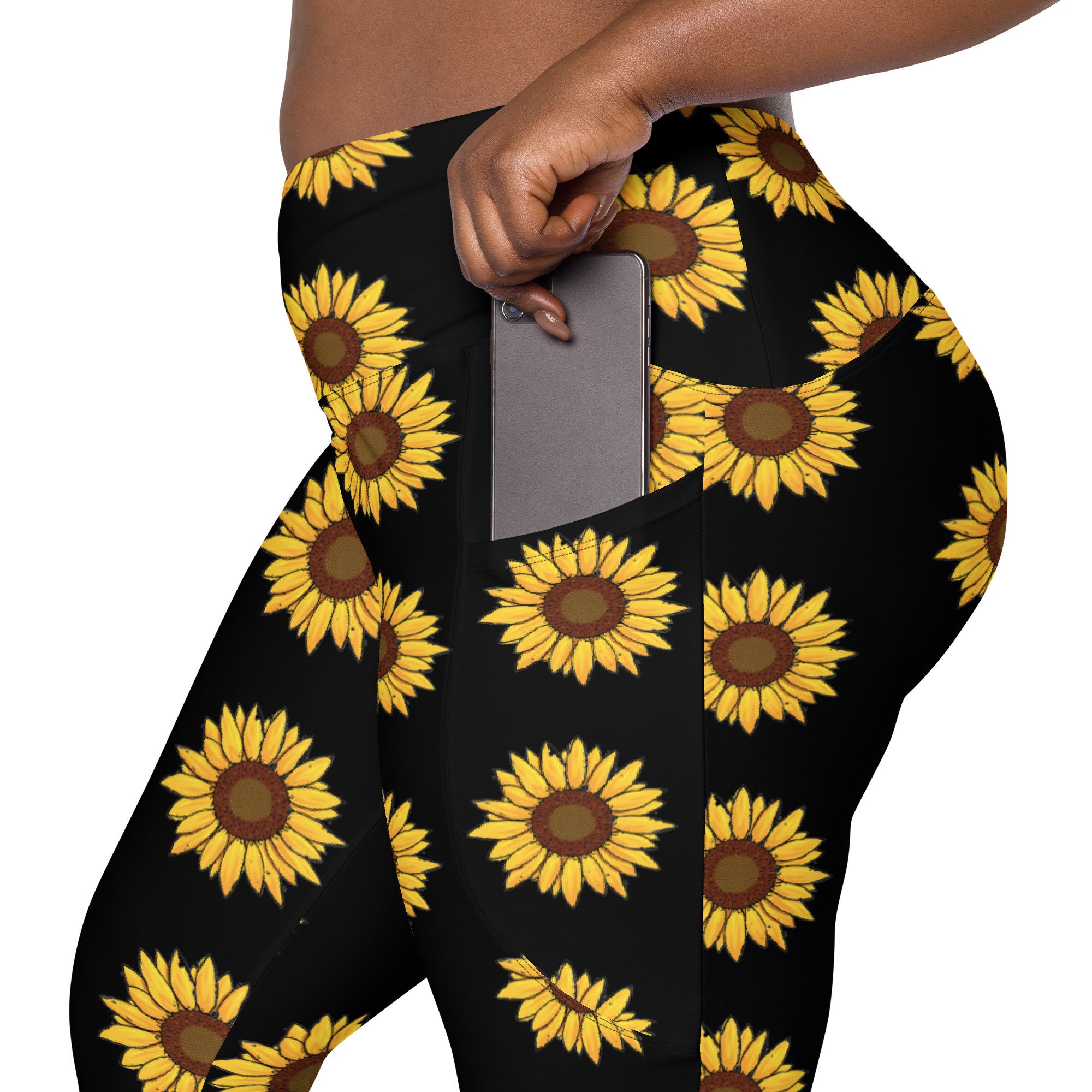 Sunflower With Black Background Women s Yoga Workout Pants Leggings with pockets