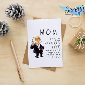 Funny Mother&#39;s Day Card – Trump Cartoon | Humorous Birthday Card for Mom | Political Greeting Card