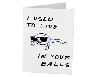 Funny Father&#39;s Day Card – I Used to Live in Your Balls – Matching Mug Available – 5x7 Crude Humor – Custom Message or Blank