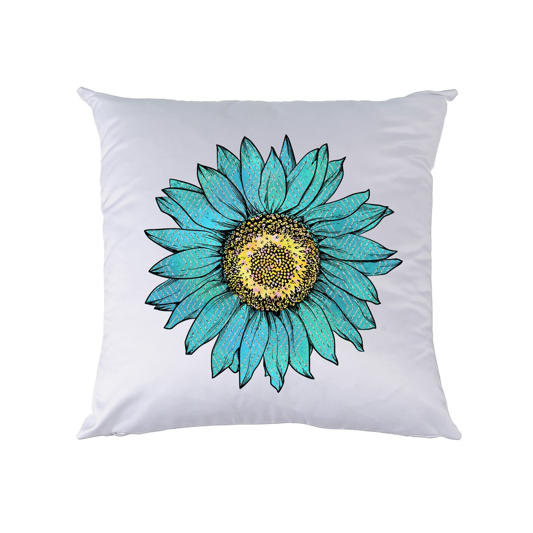 Teal Sunflower Decorative Pillows Country Rustic House Etsy