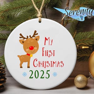 Baby's First Christmas Ornament 2025 – Cute Reindeer Design – Red Nose Keepsake for Newborn
