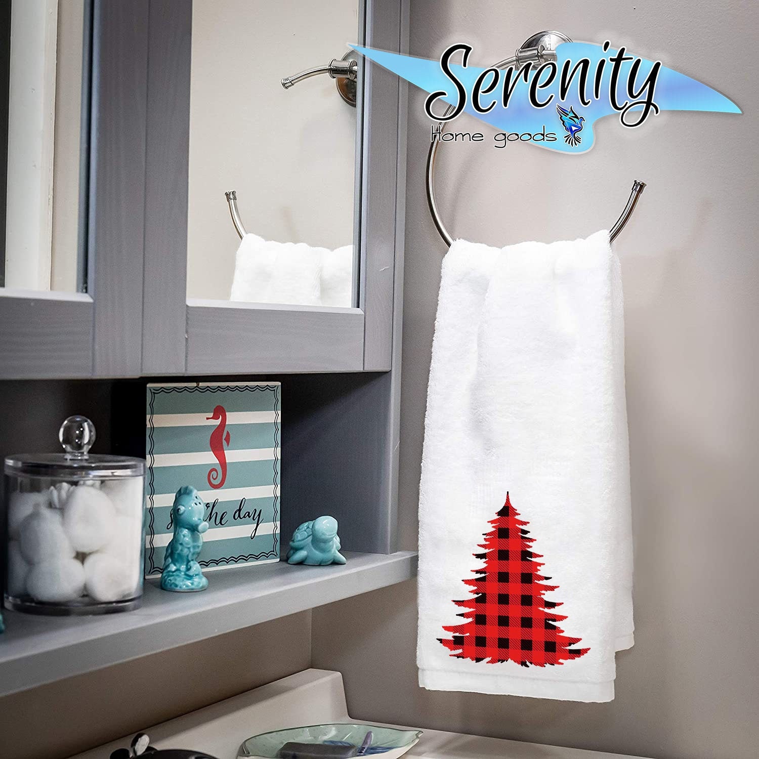 Black White Buffalo Plaid Snowman Xmas Trees Christmas Kitchen Towels Dish  Towel